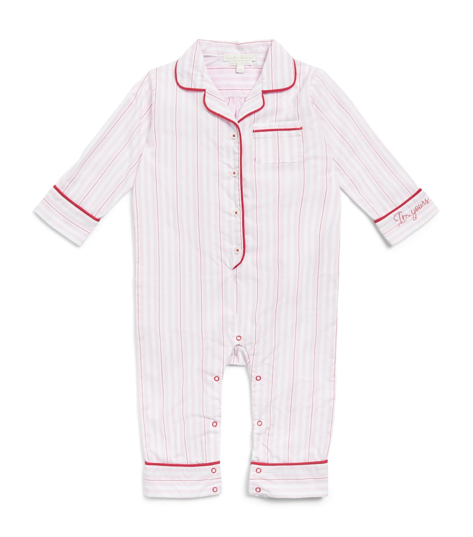 Marie-Chantal Cotton Valentine Stripe Playsuit (0-18 Months) Pink