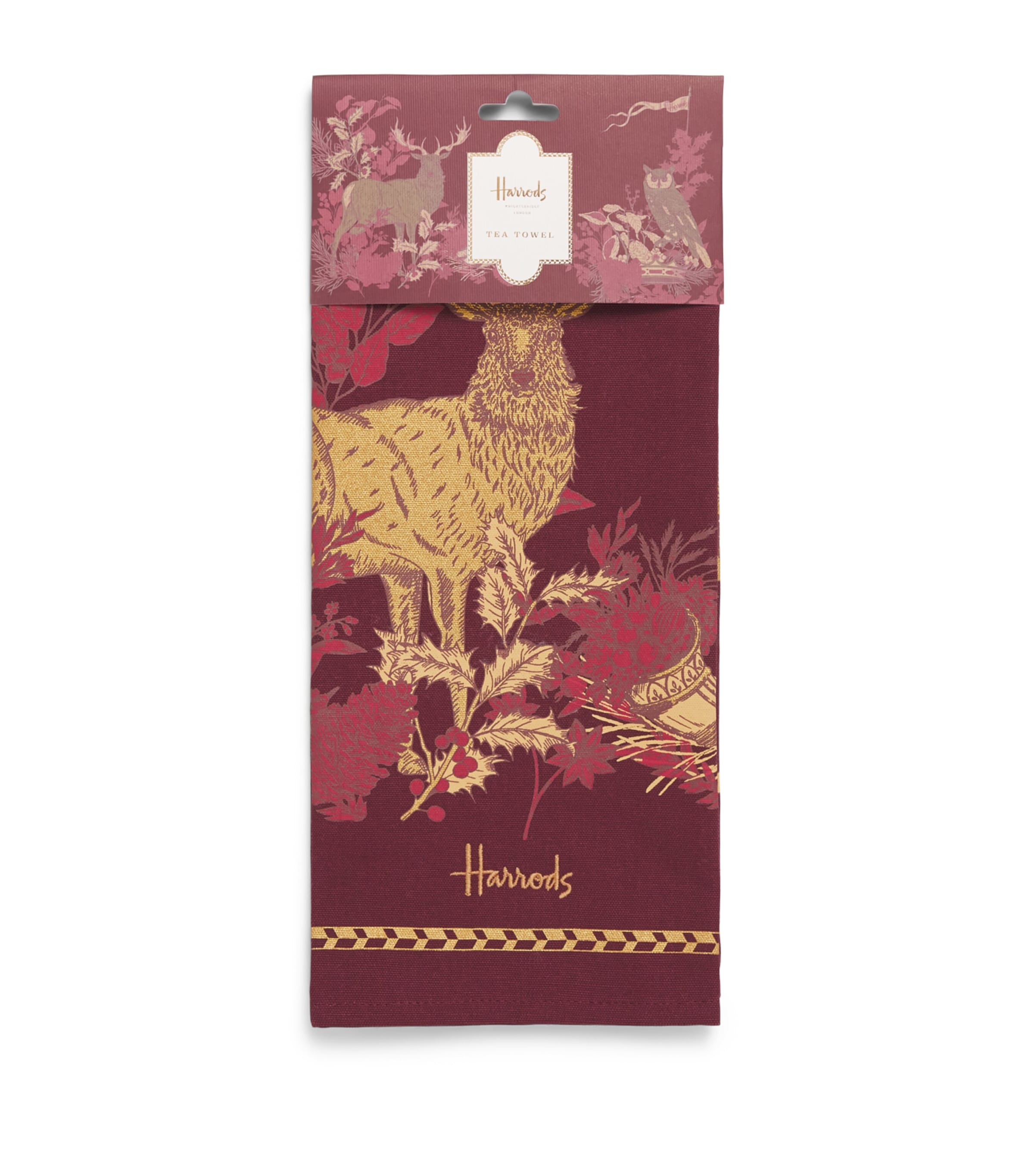 Harrods Cotton Great Feast Tea Towel Burgandy