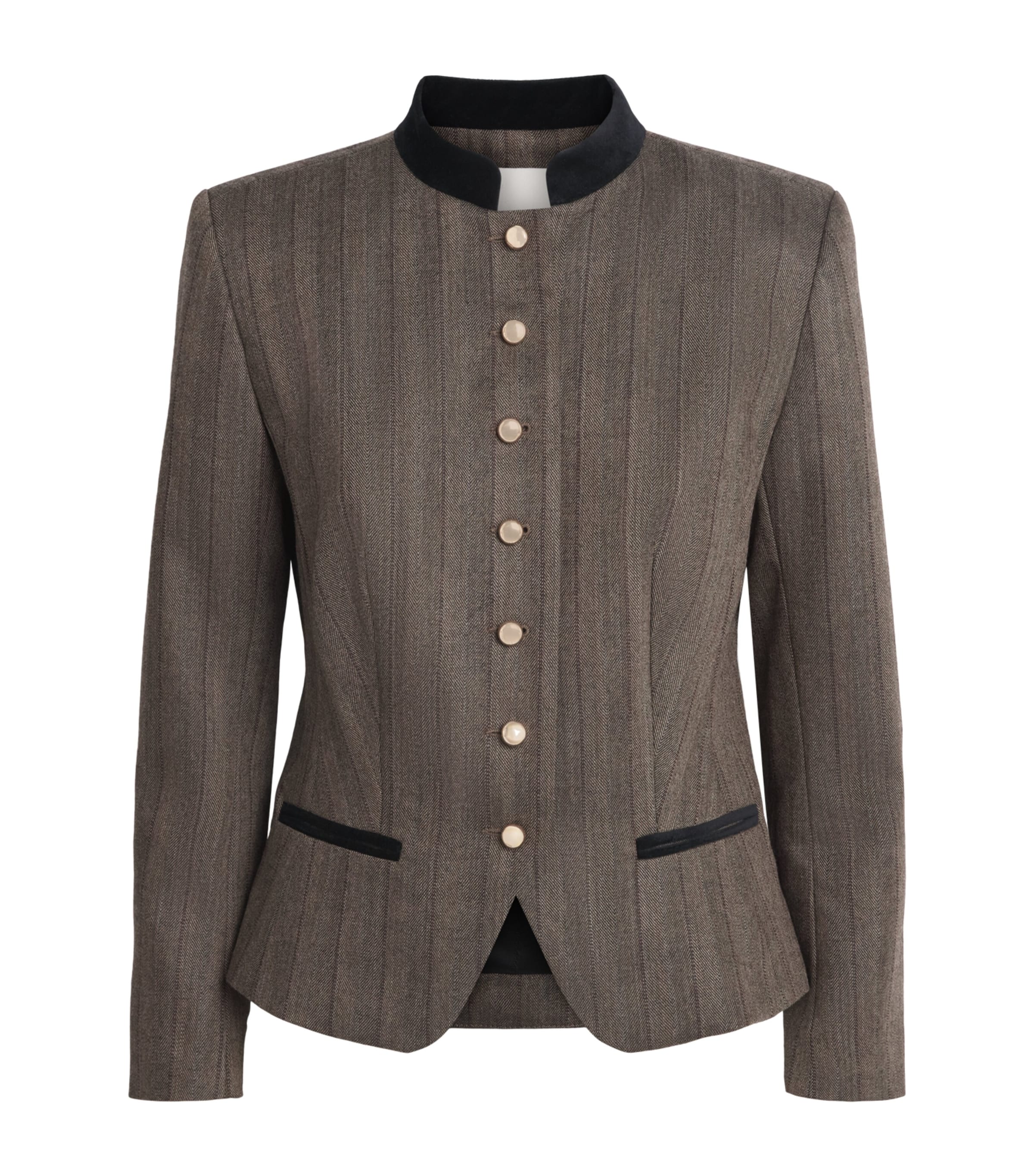 Sandro Paris Womens Stretch-Wool Stripe Jacket Caramel