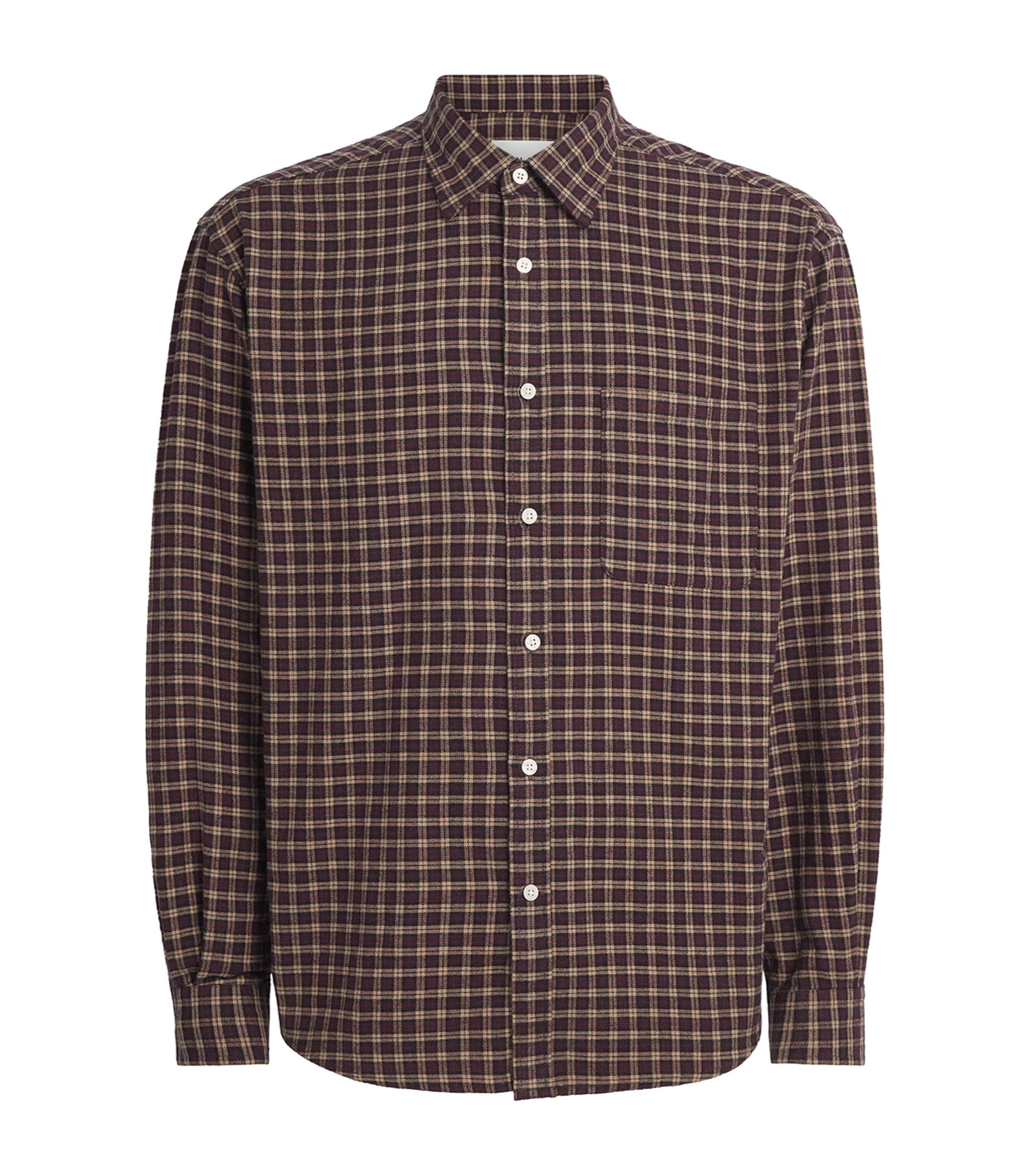 NN.07 Mens Organic Cotton Flannel Deon Shirt Bordeaux Check