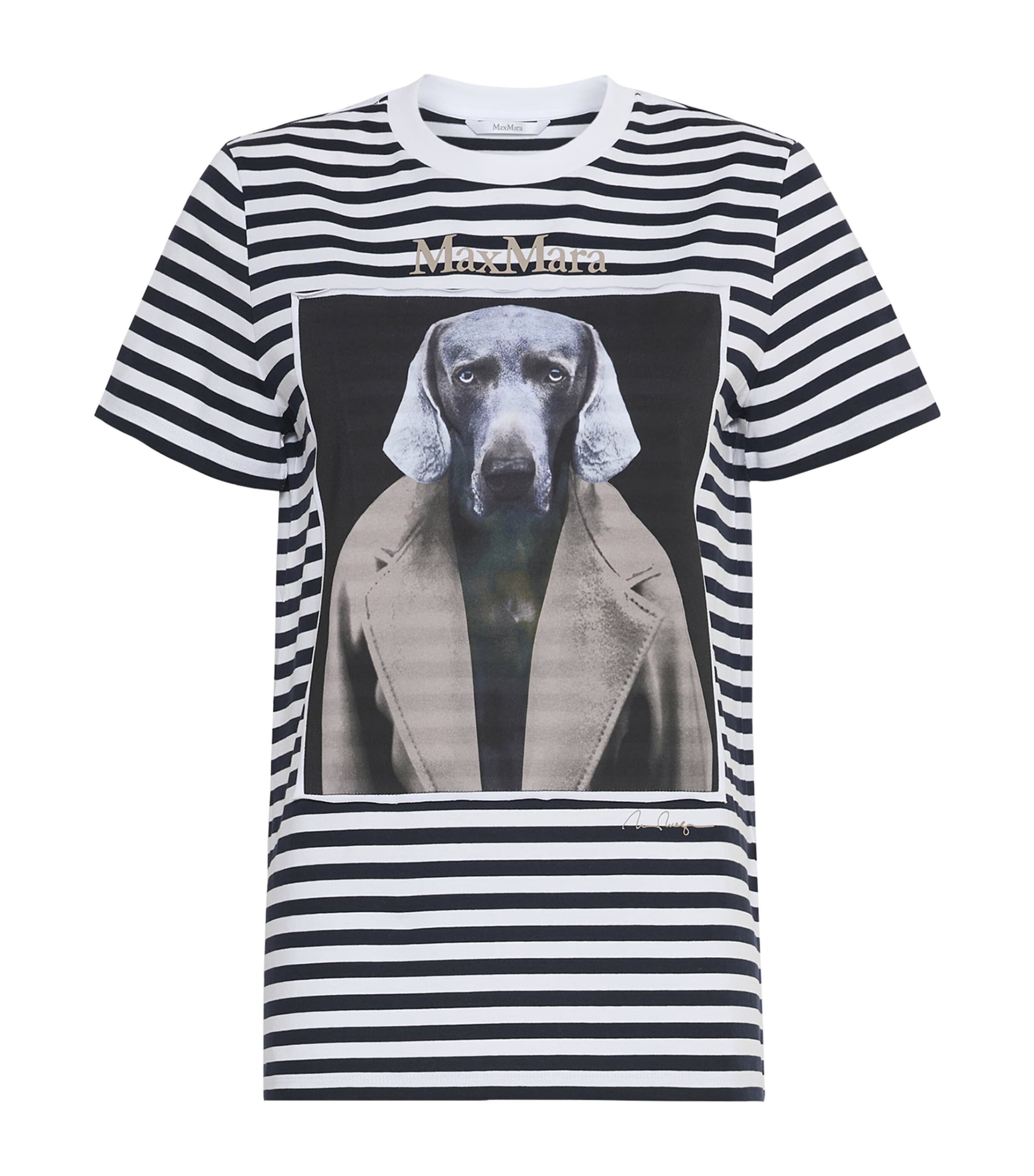 Max Mara Womens Stripe Dog Print T-Shirt White Blue