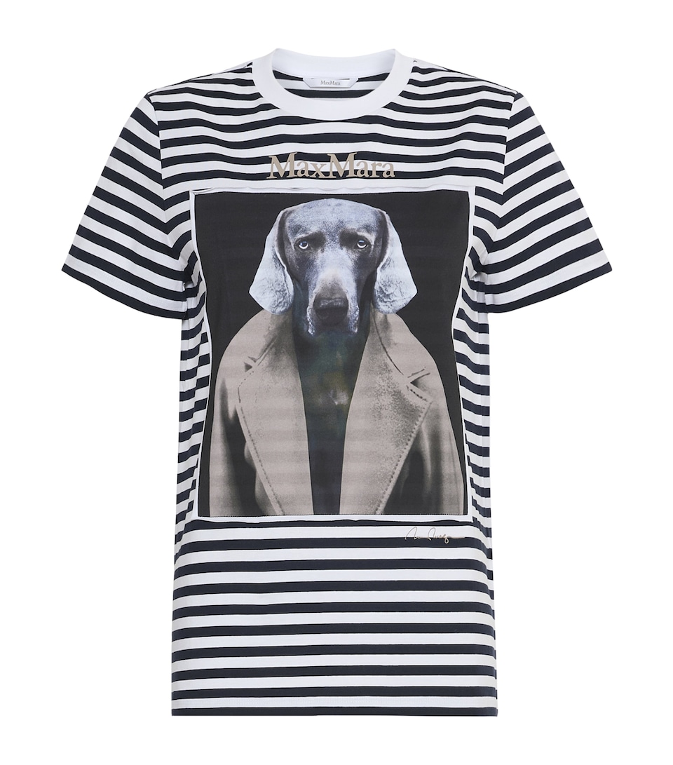 Max Mara Womens Stripe Dog Print T-Shirt White Blue