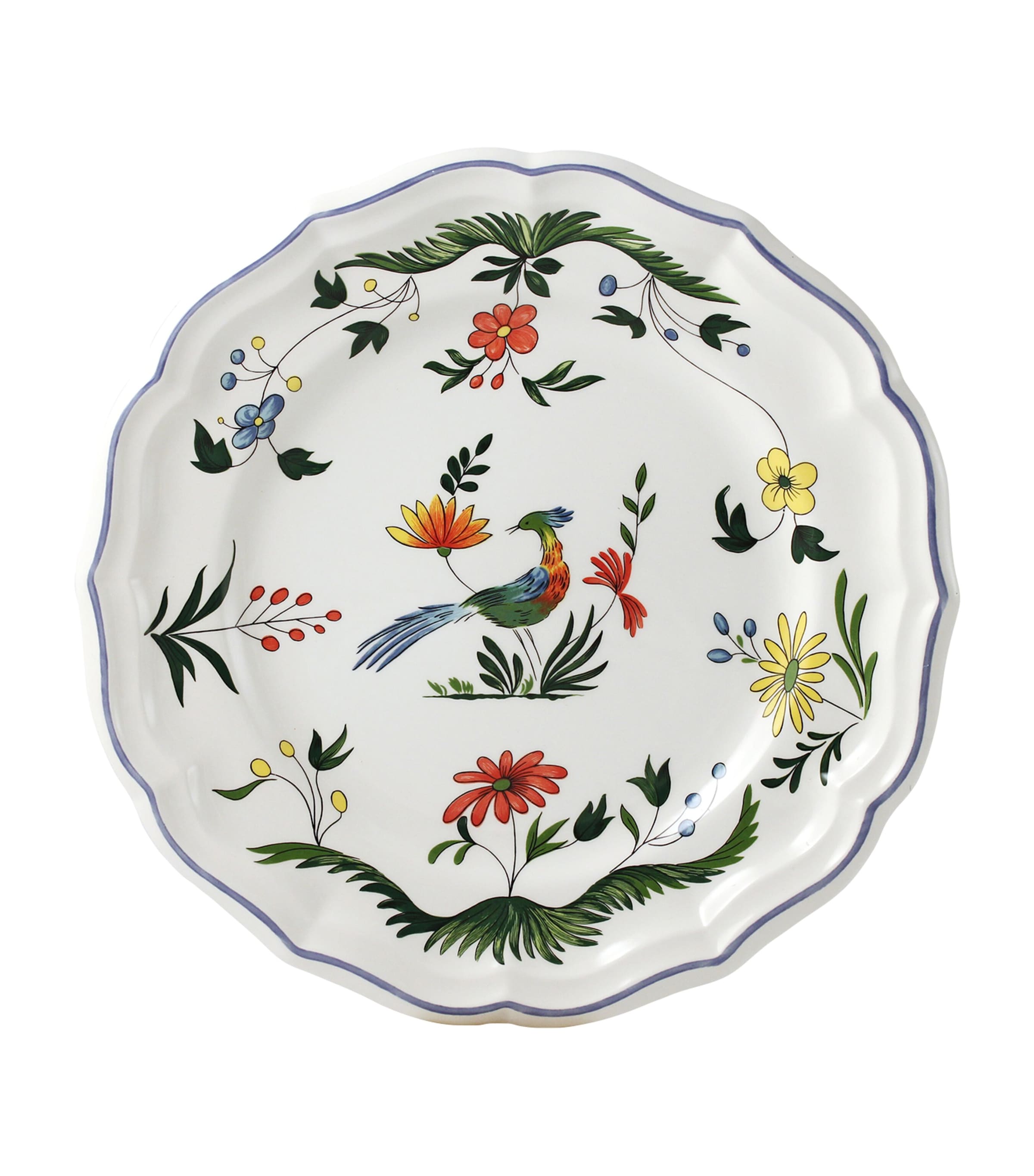 Gien Set of 4 Oiseaux de Paradis Dinner Plates (26cm) White, Blue, Green