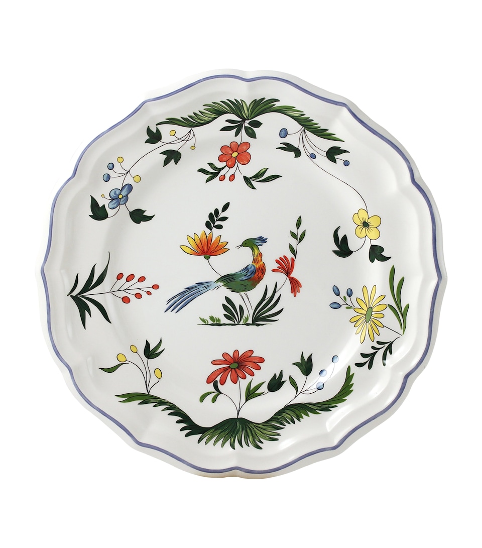Gien Set of 4 Oiseaux de Paradis Dinner Plates (26cm) White, Blue, Green