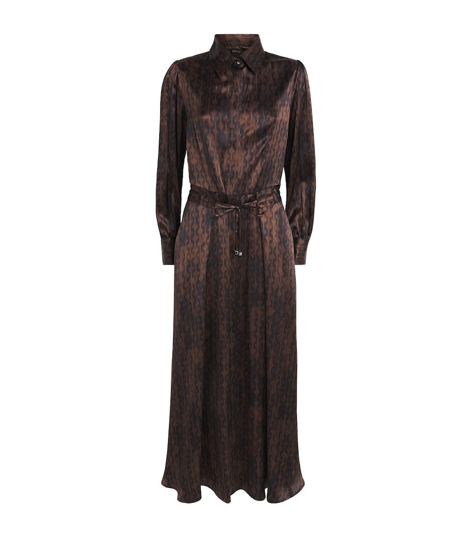Kiton Womens Silk Printed Midi Dress Brown & Black Print