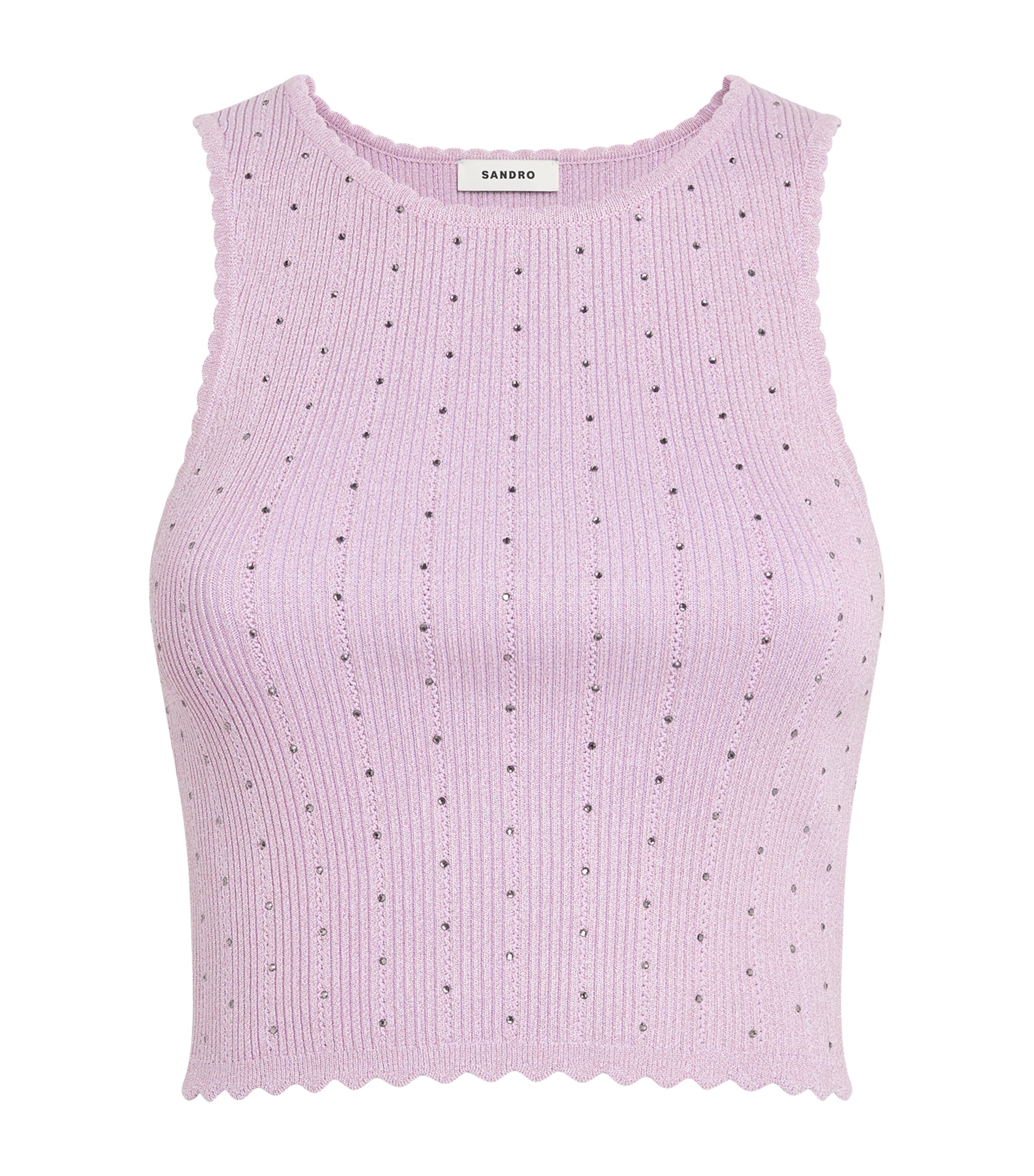 Knitted Embellished Cropped Tank Top