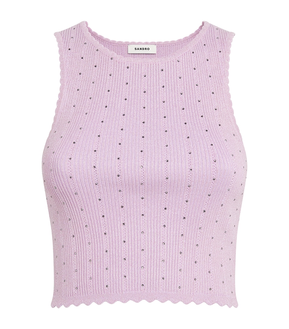 Knitted Embellished Cropped Tank Top