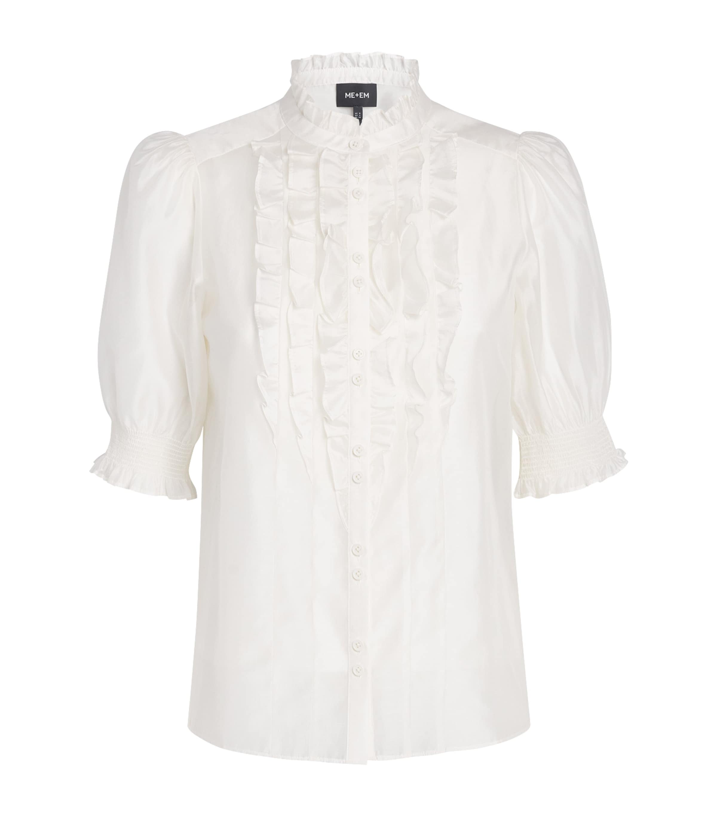 ME+EM Womens Ruffled Puff-Sleeve Blouse Cream