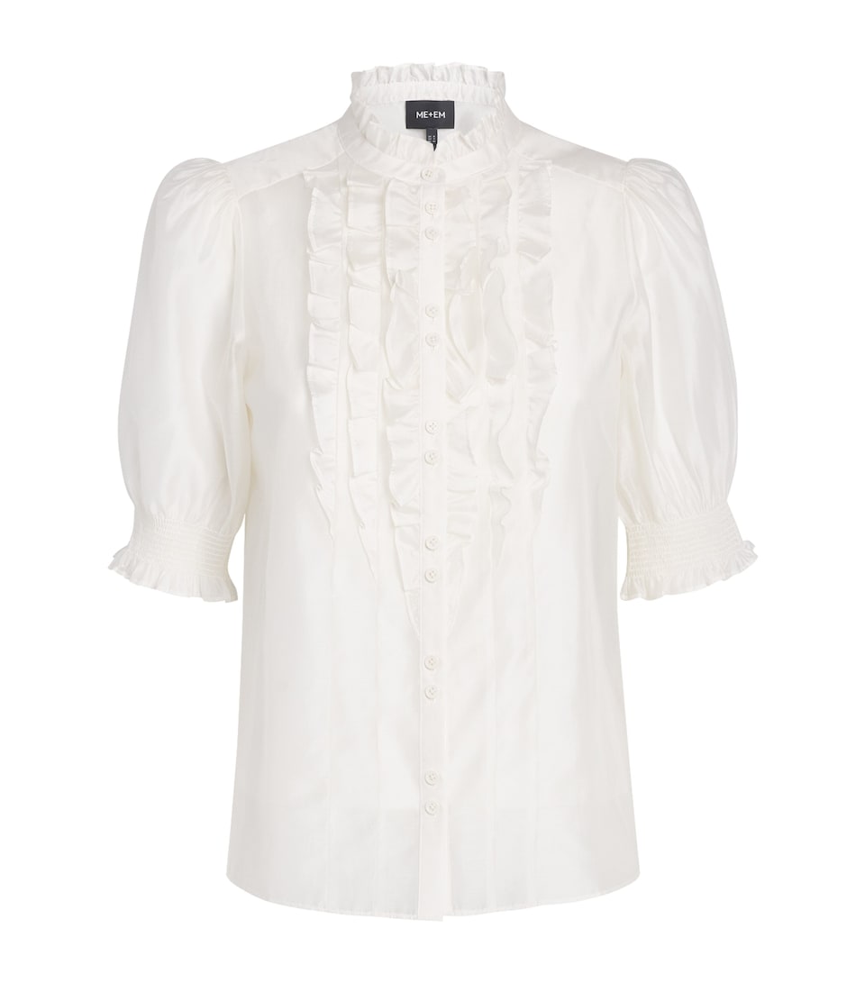 ME+EM Womens Ruffled Puff-Sleeve Blouse Cream