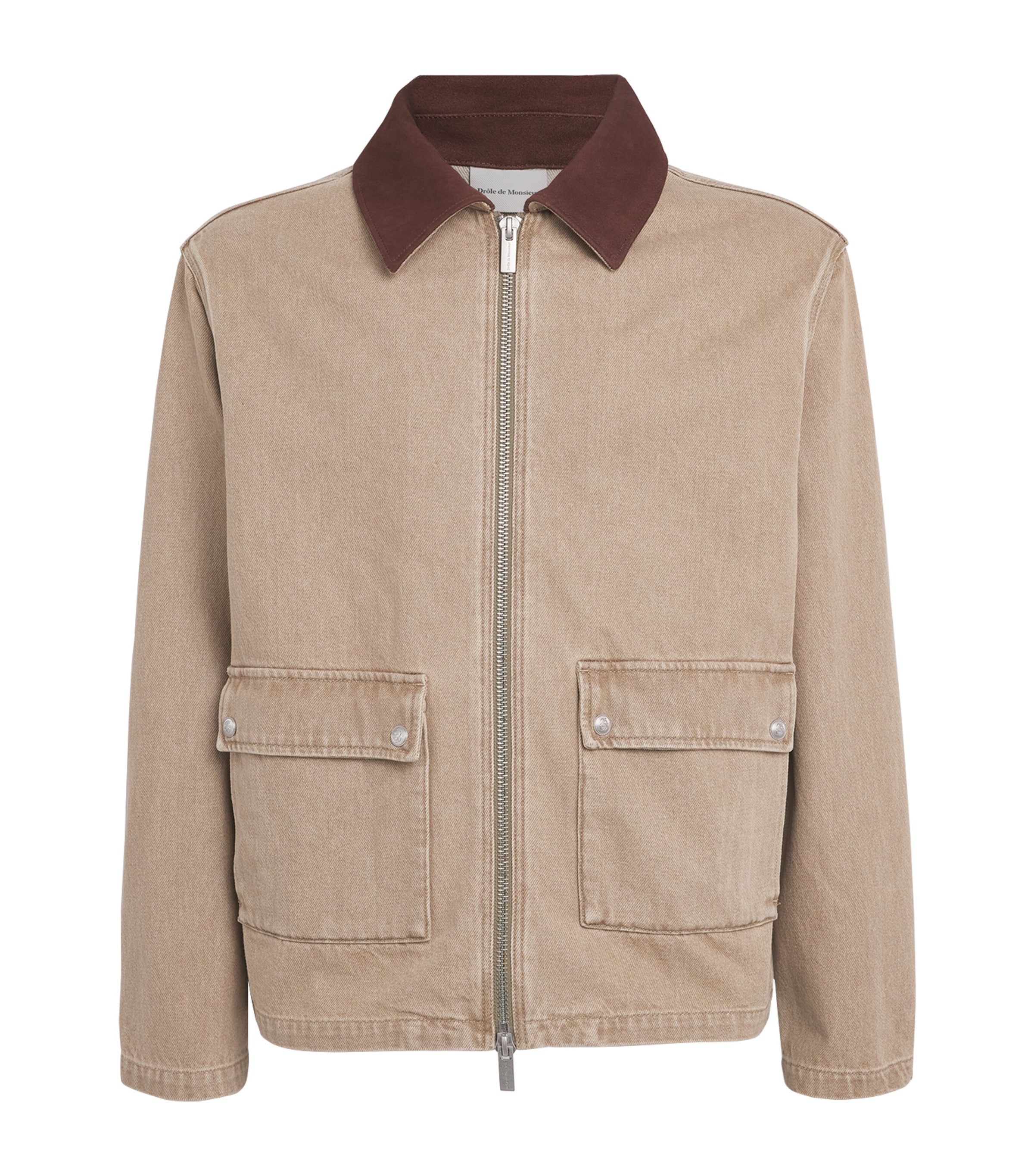 Drôle De Monsieur Mens Cord-Collar Denim Jacket Kaki
