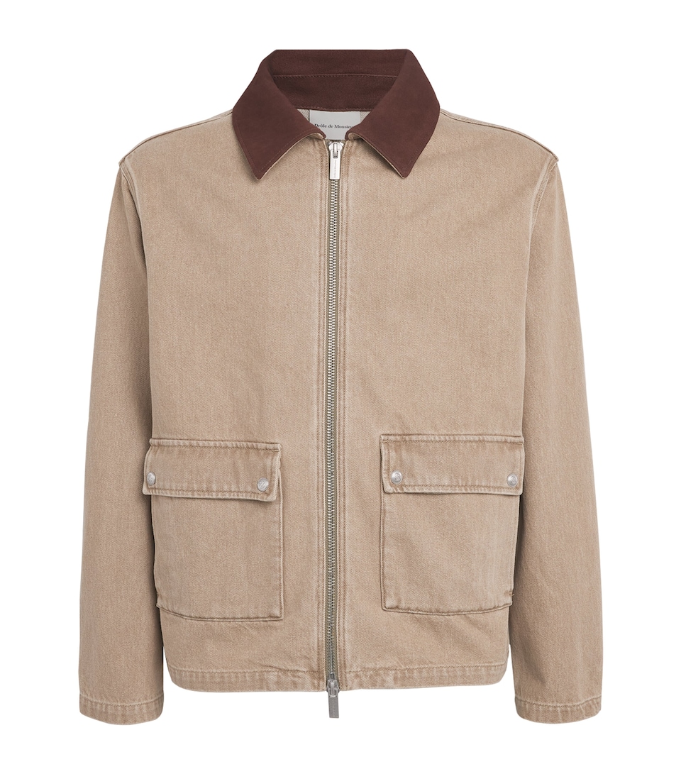 Drôle De Monsieur Mens Cord-Collar Denim Jacket Kaki
