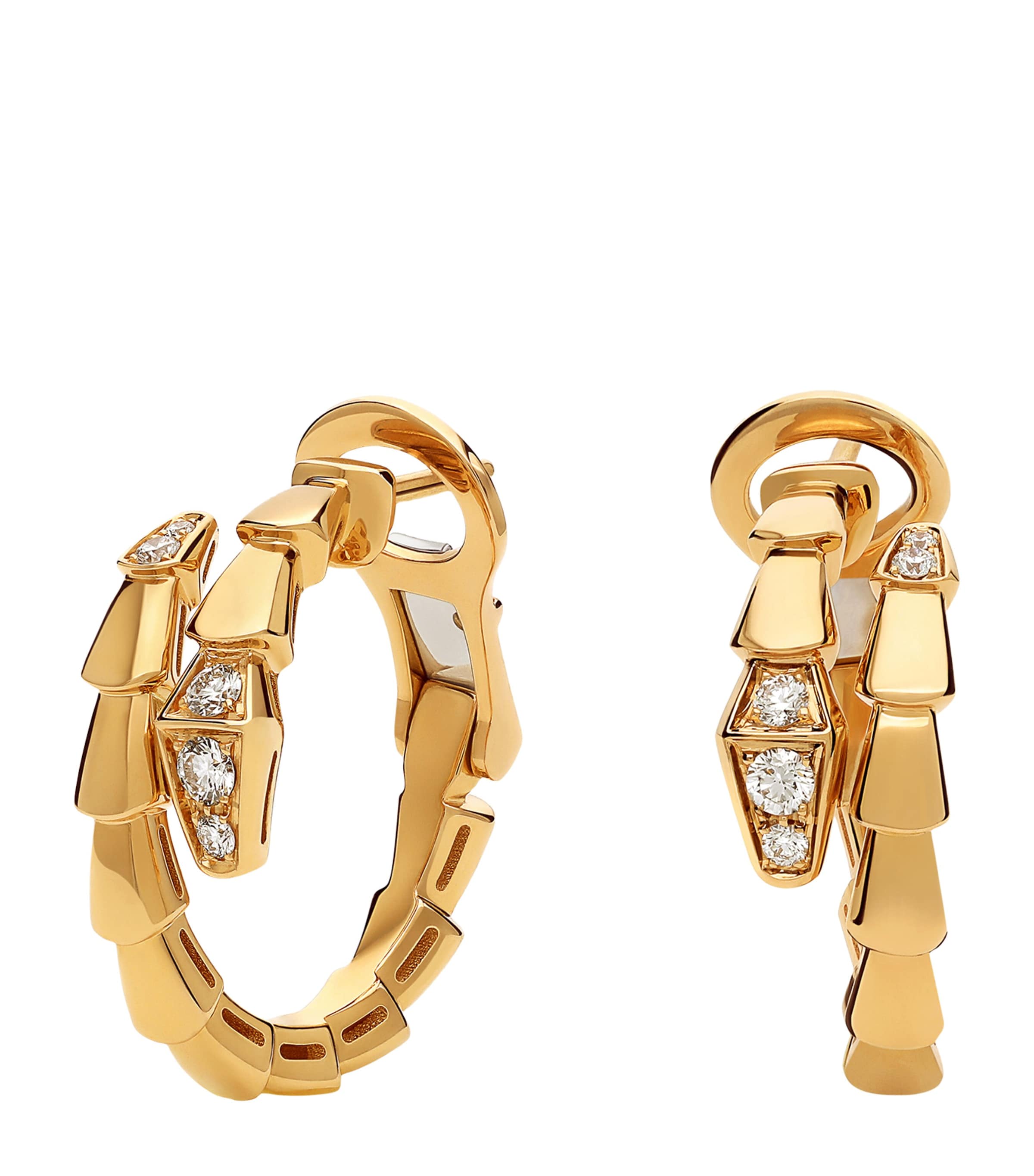 Yellow Gold and Diamond Serpenti Viper Hoop Earrings