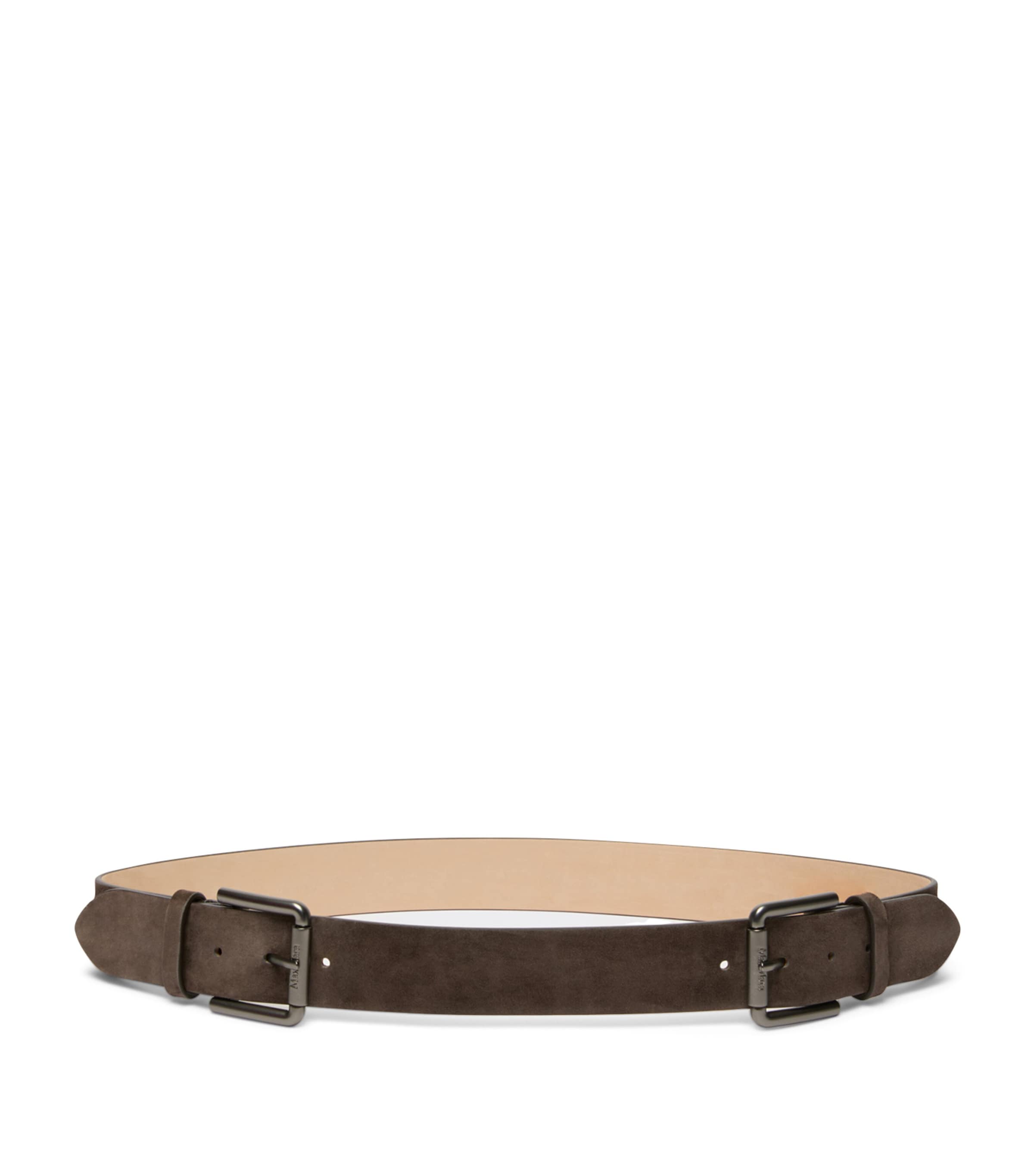 Max Mara Suede Double-Buckle Belt Dark Brown