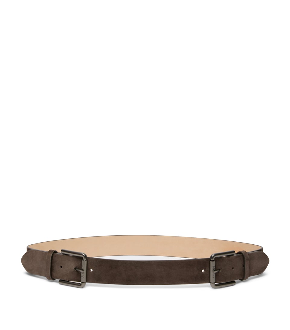 Max Mara Suede Double-Buckle Belt Dark Brown