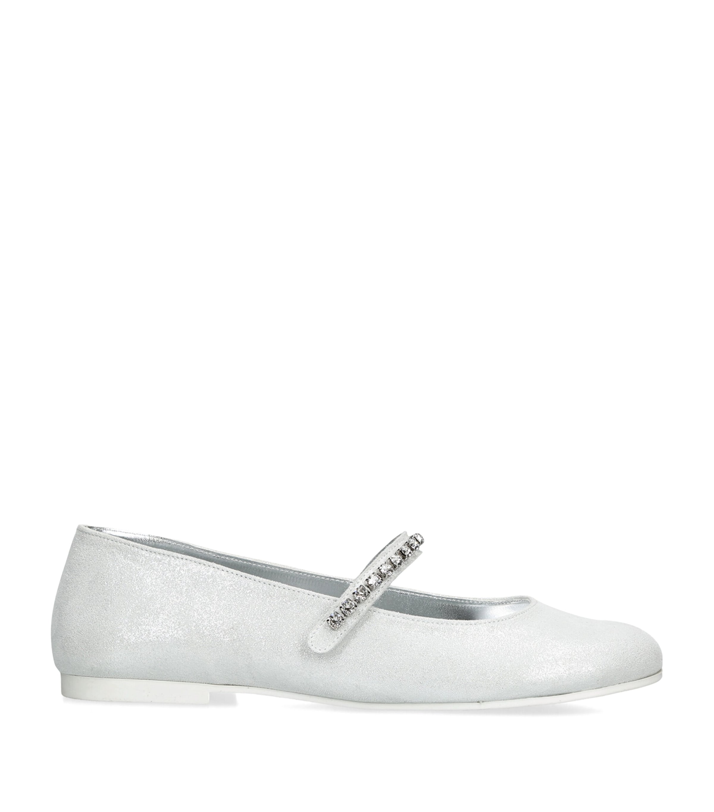 BabyWalker Leather Crystal-Strap Ballet Flats Silver