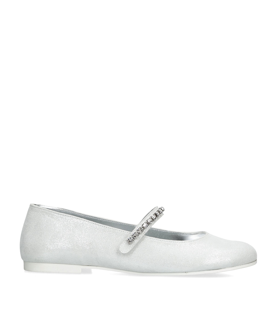 BabyWalker Leather Crystal-Strap Ballet Flats Silver