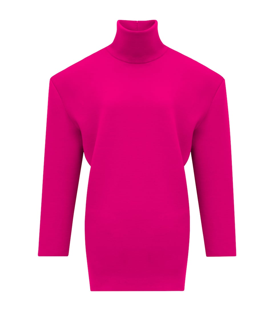 Wool-Blend High-Neck Mini Dress