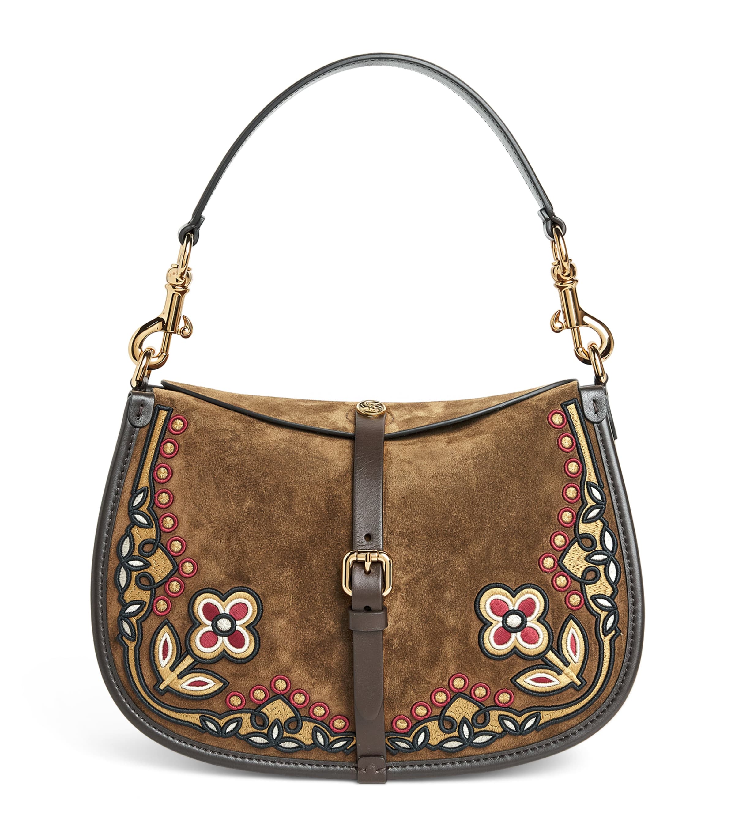 Suede Embroidered Cross-Body Bag