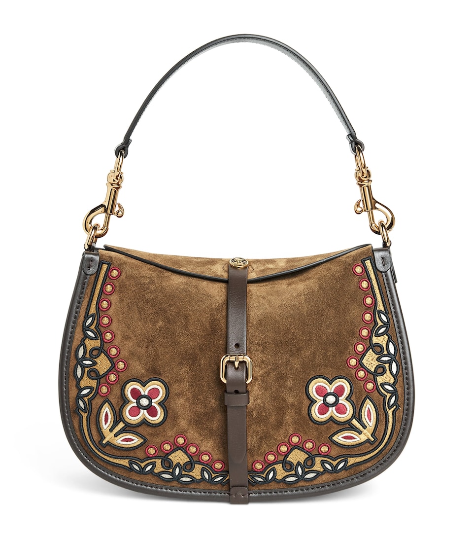 Suede Embroidered Cross-Body Bag