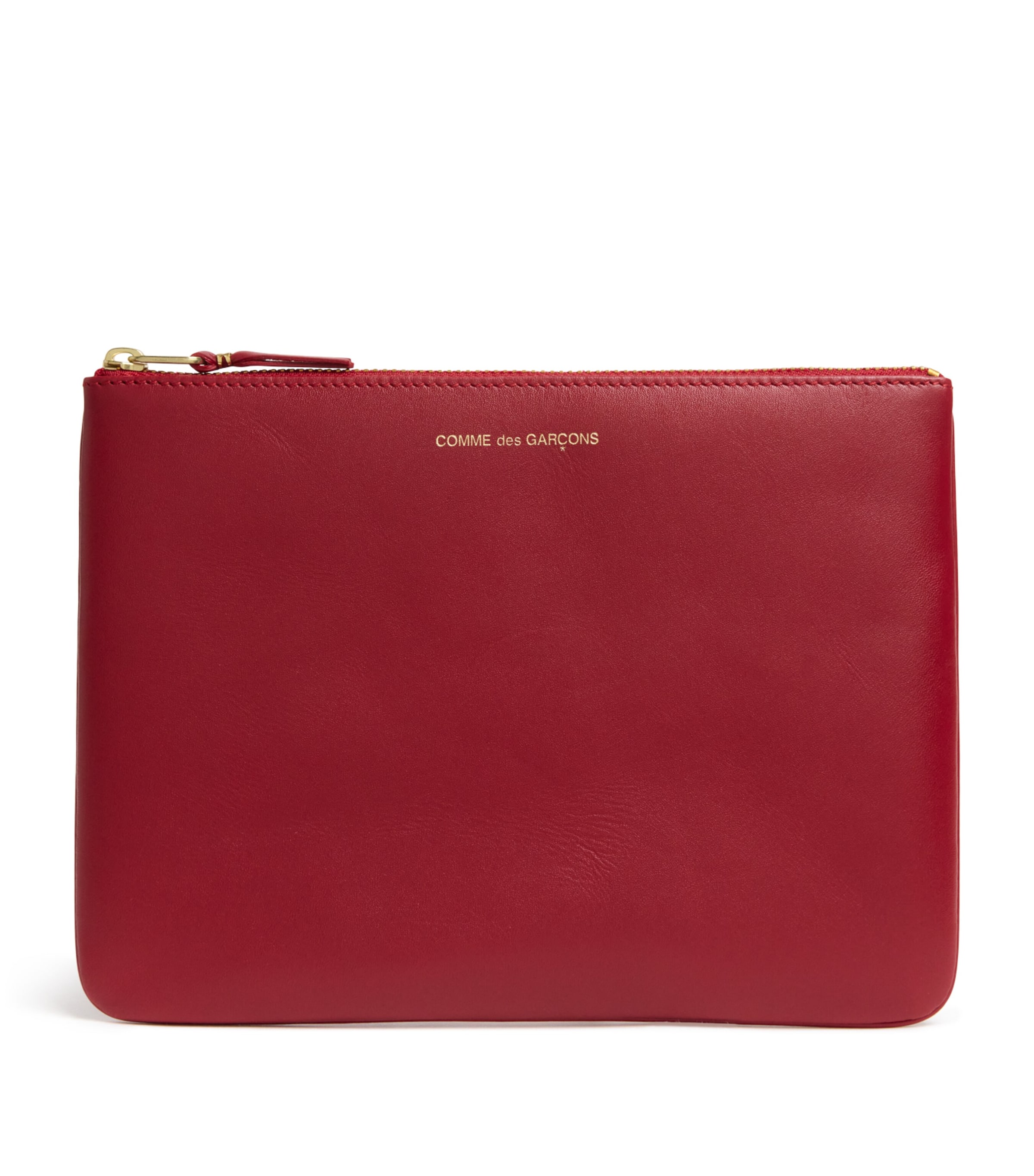 Comme Des Garçons Wallet Large Leather Zipped Pouch Red
