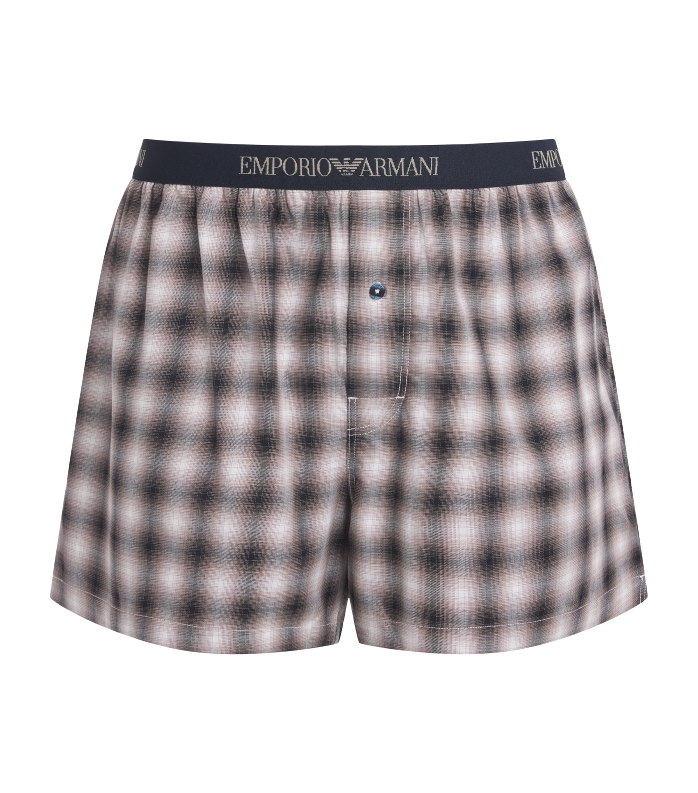 Emporio Armani Mens Cotton Check Logo Boxers Stripe Ea