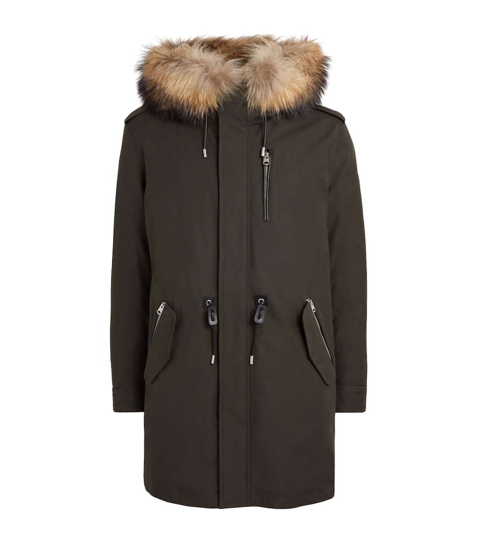 Mackage Mens Fur-Trim Down Mortiz Parka Army Natural