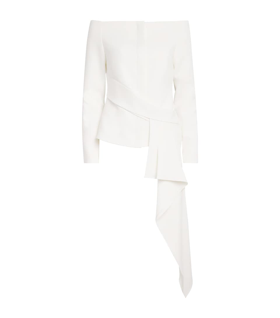 Roland Mouret Womens Off-The-Shoulder Draped Jacket Cream