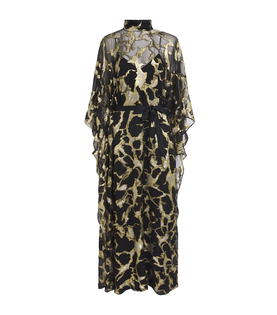 Taller Marmo Womens Kintsugi Kaftan Maxi Dress Black Gold