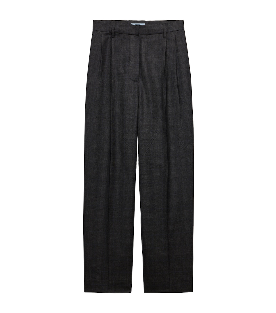 Prada Womens Wool Check Tailored Trousers