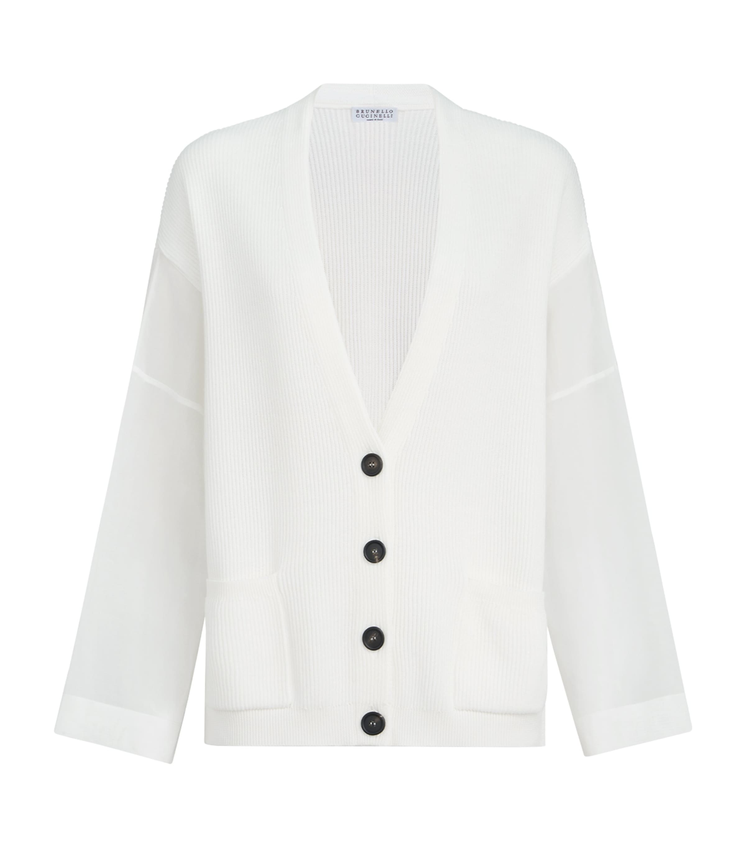 Cotton Organza-Sleeve Cardigan