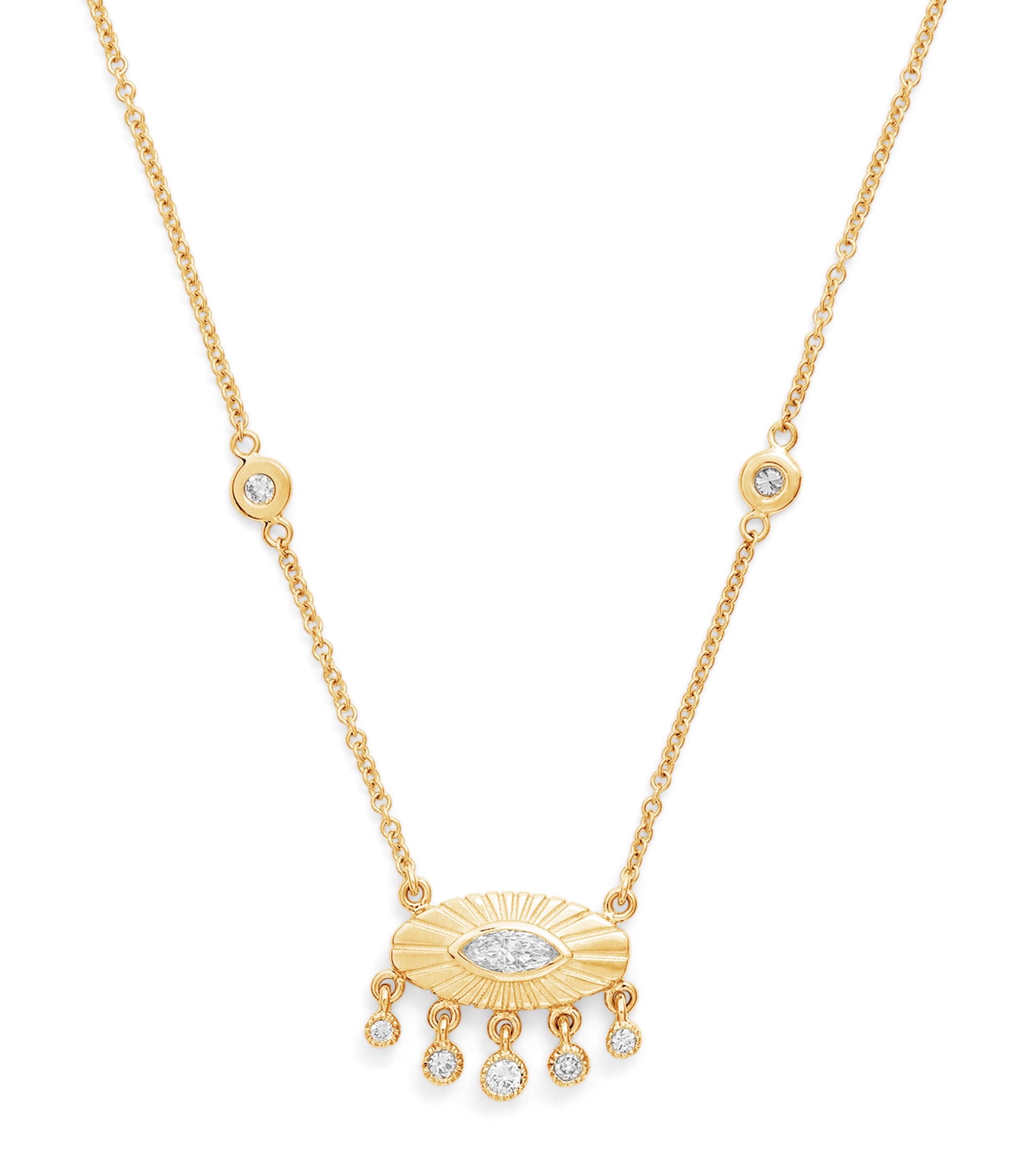 Yellow Gold and Diamond Evil Eye Shaker Necklace
