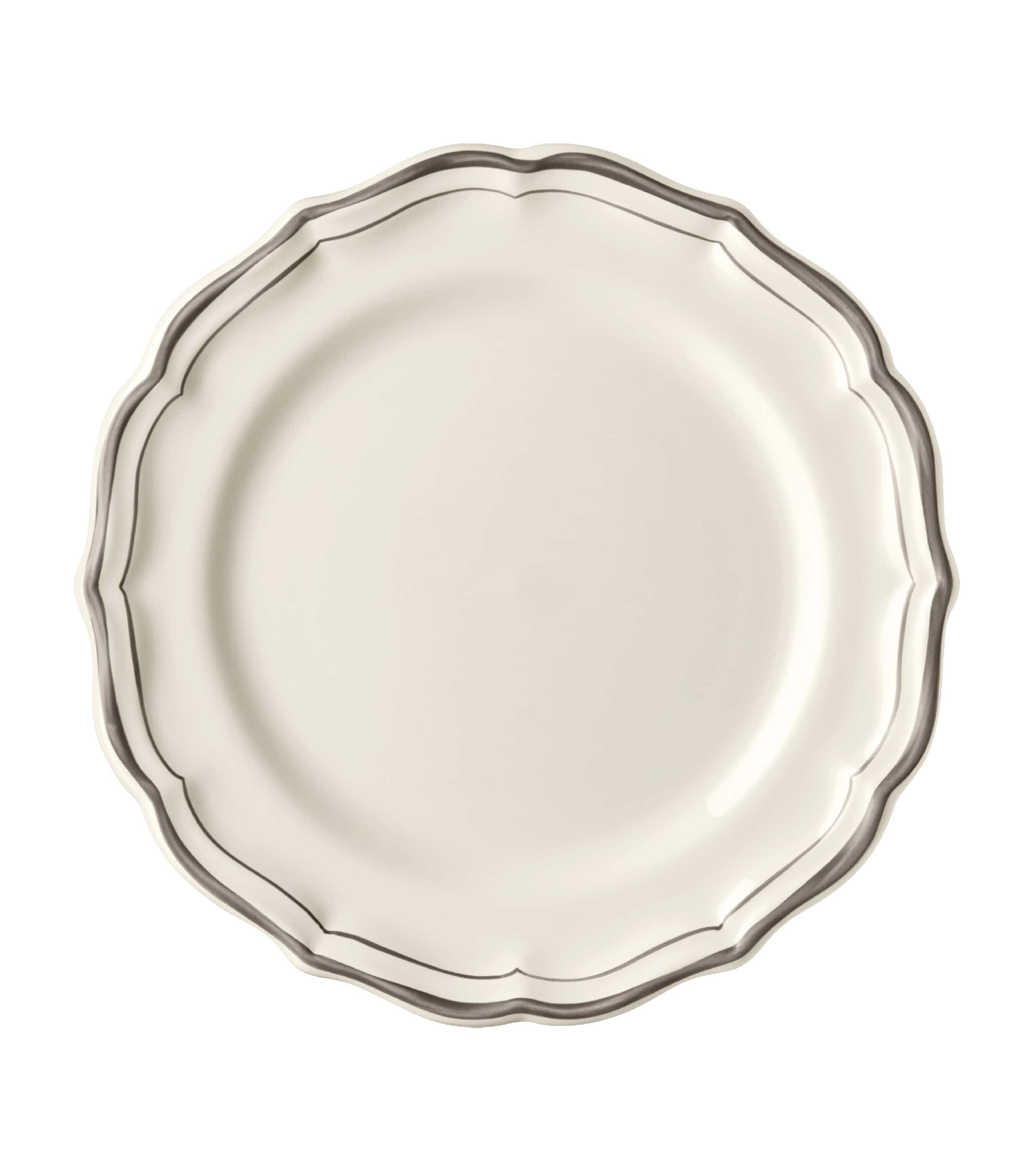 Gien Set of 4 Filet Dessert Plates (23cm) White, Taupe