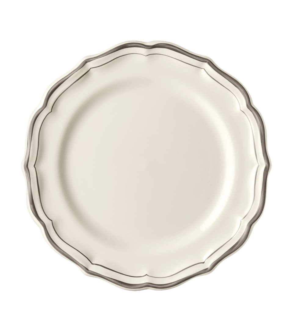 Gien Set of 4 Filet Dessert Plates (23cm) White, Taupe