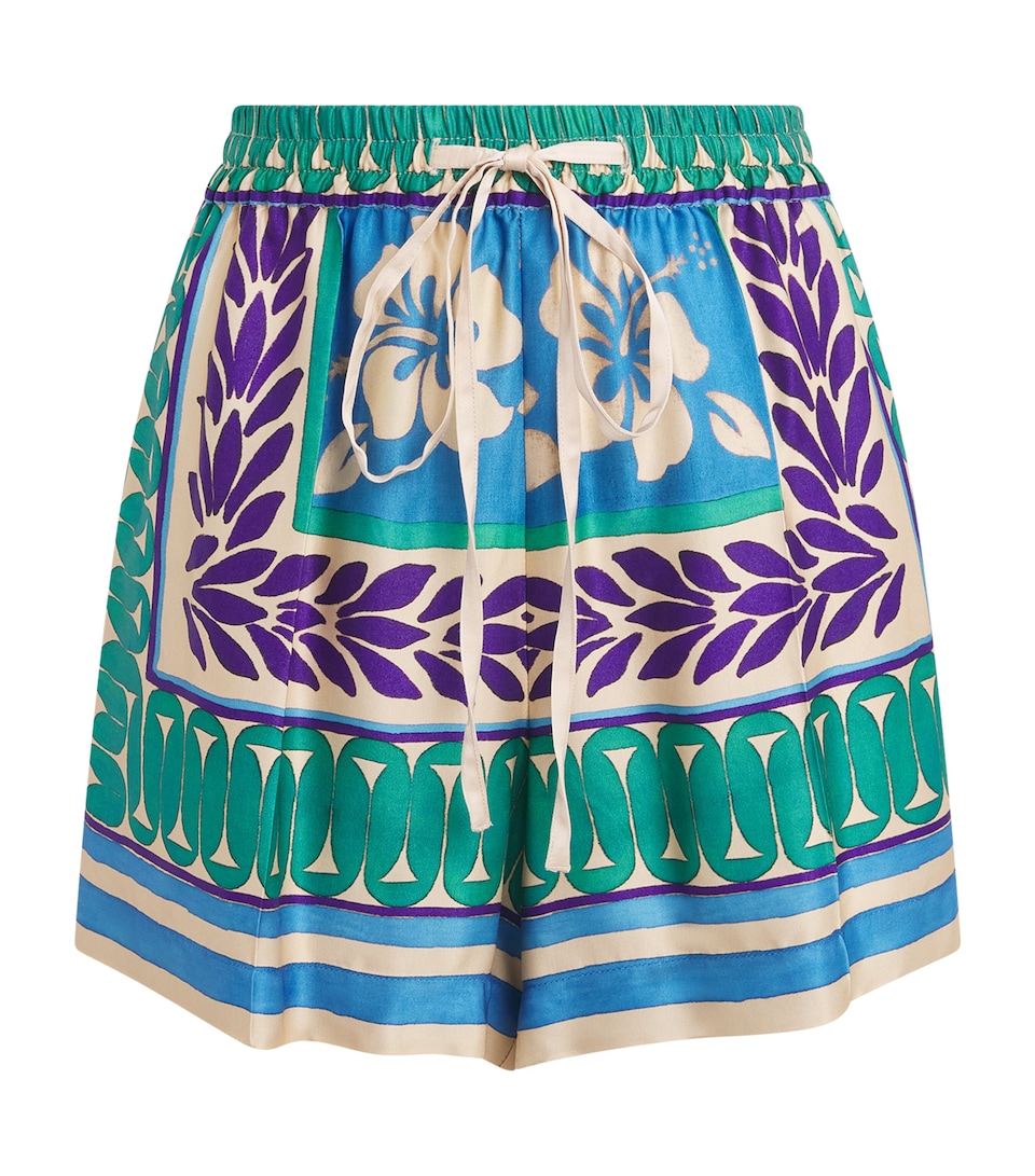Sandro Paris Womens Floral Drawstring Shorts Green / Purple
