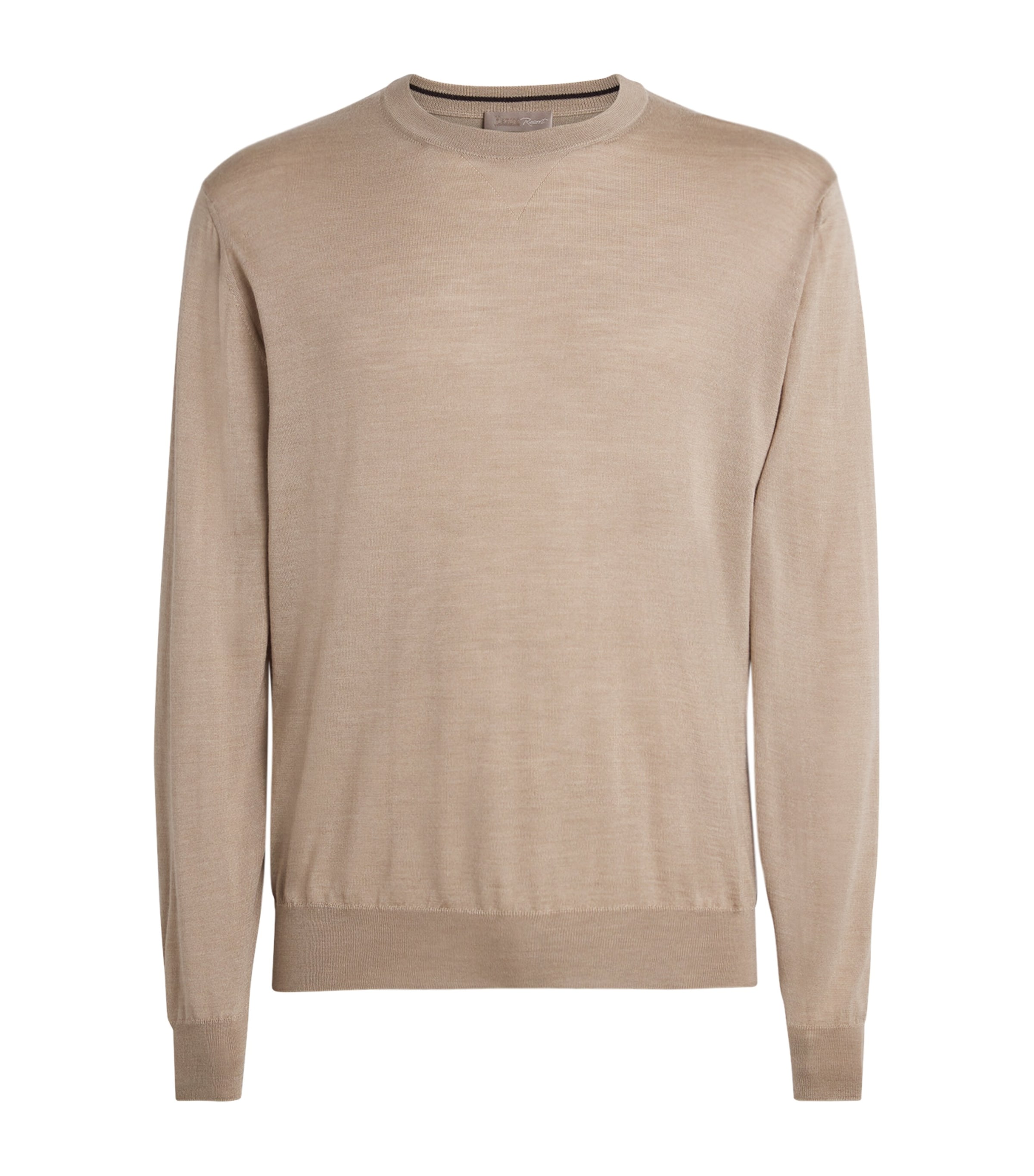 Herno Mens Wool-Silk Crew-Neck Sweater Light Beige