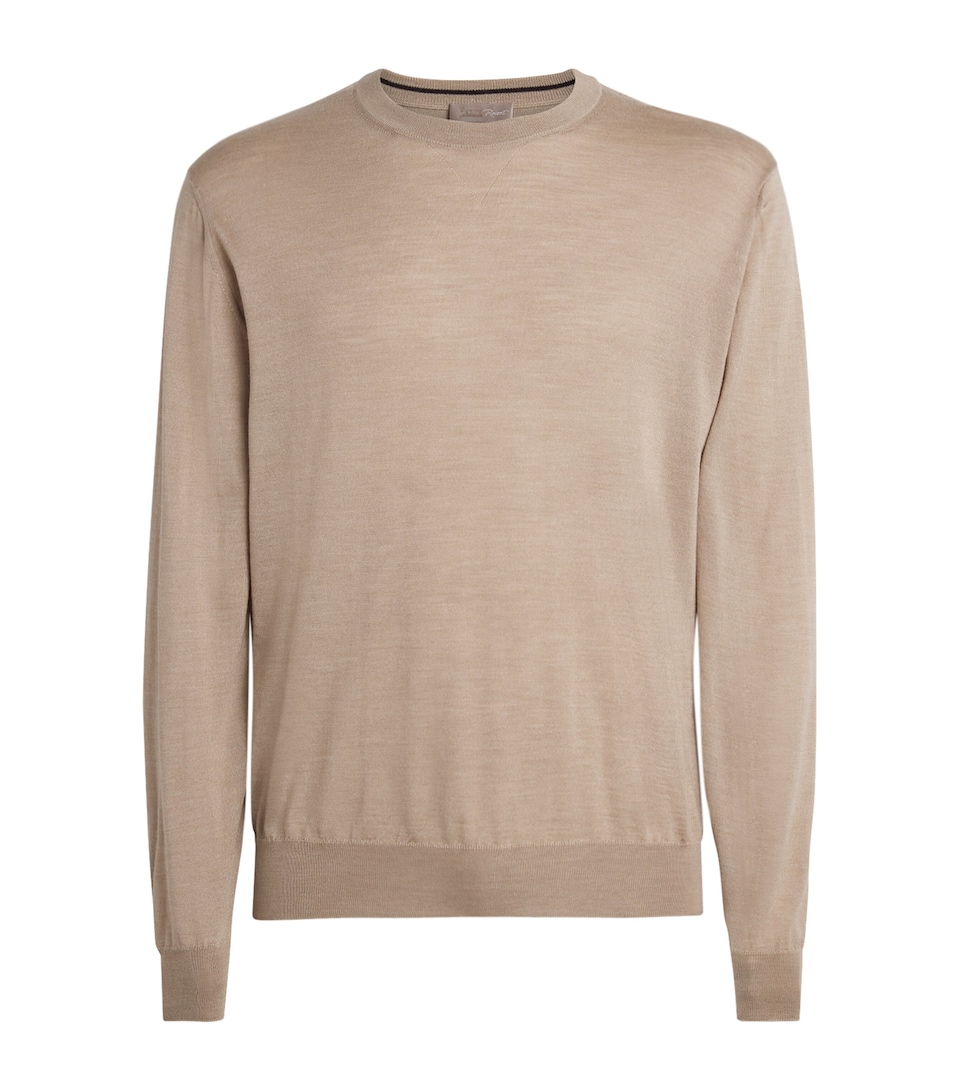 Herno Mens Wool-Silk Crew-Neck Sweater Light Beige