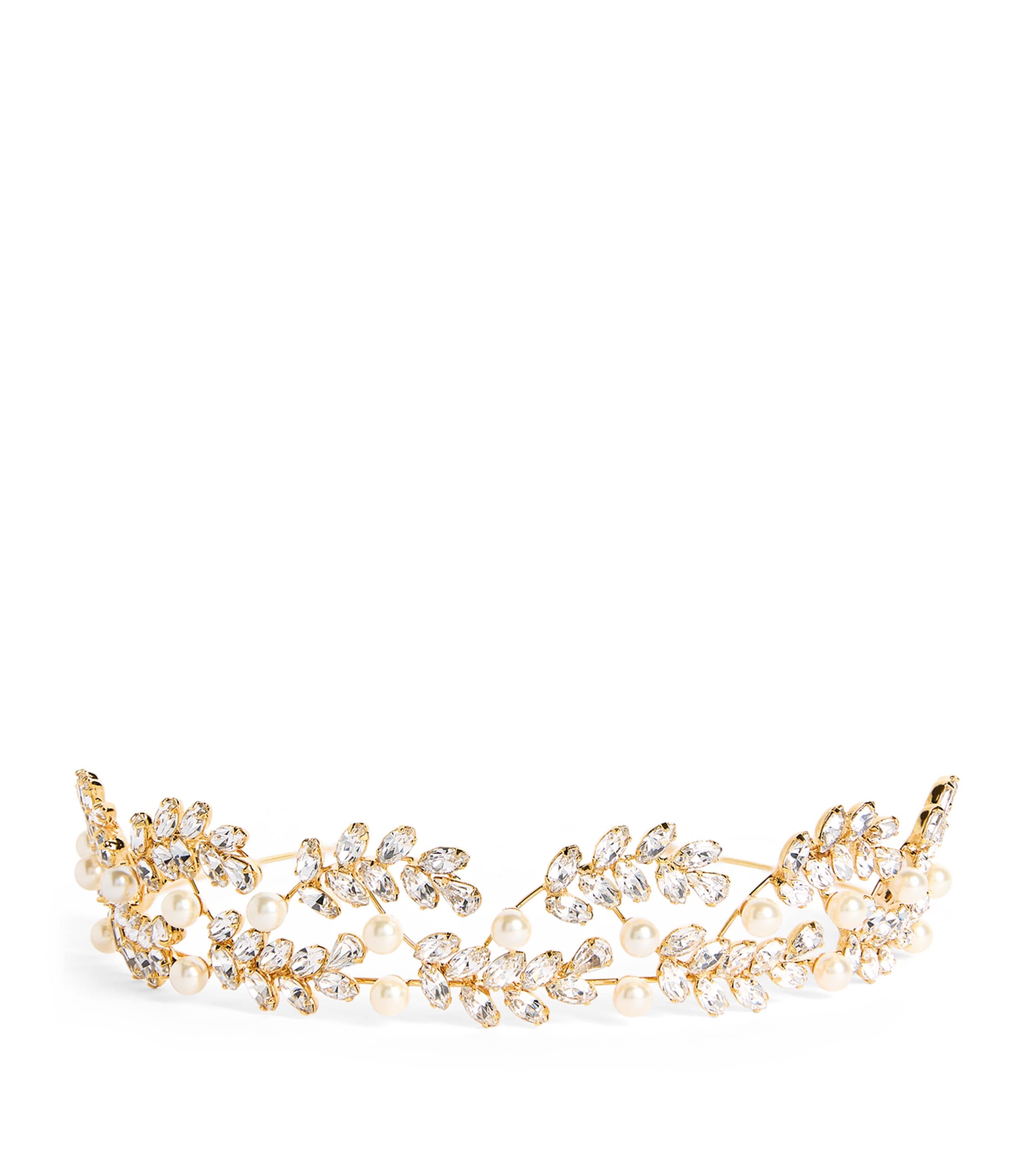 Jennifer Behr Gold-Plated Embellished Delilah Tiara Crystal Antique Gold