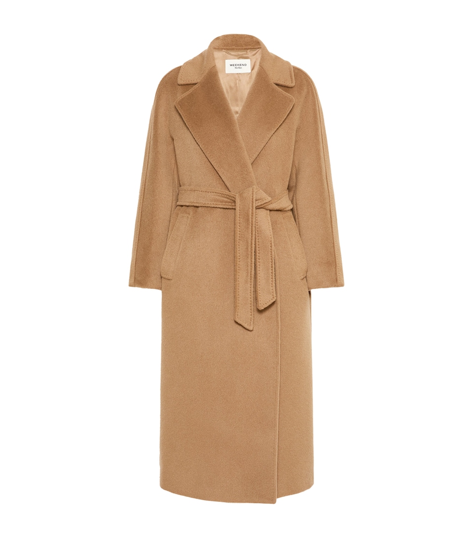 Weekend Max Mara Womens Wool-Blend Belted Coat Camel