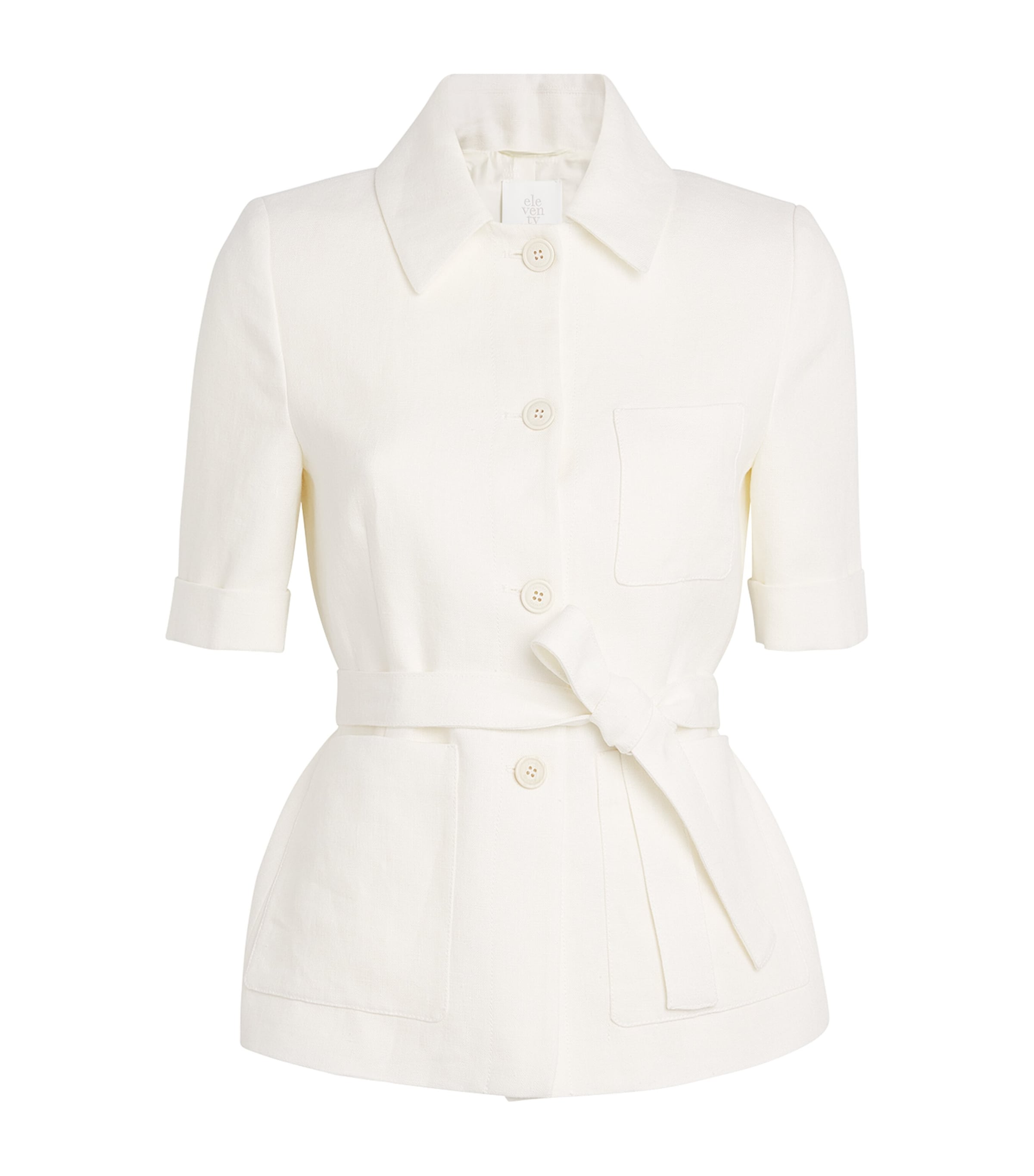 Eleventy Womens Linen Single-Breasted Shirt Jacket Bianco