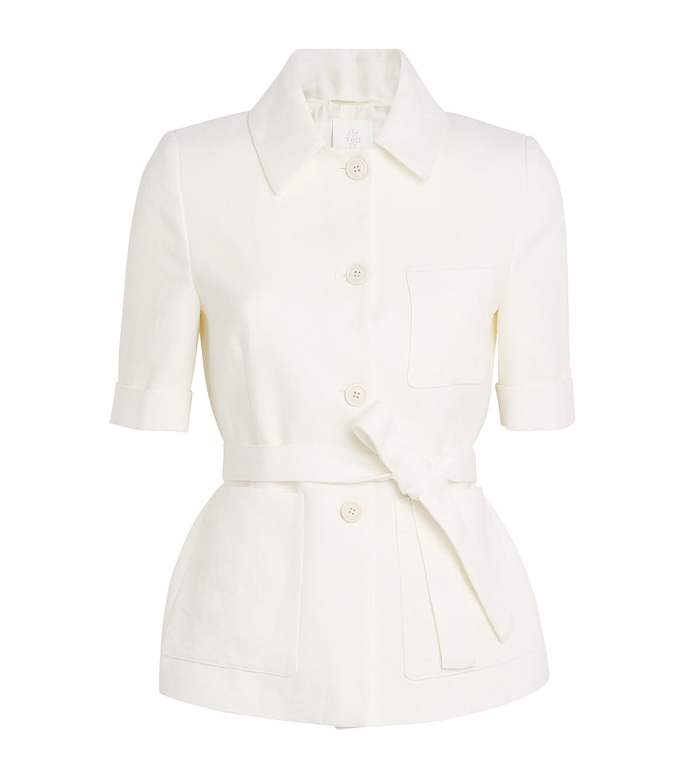 Eleventy Womens Linen Single-Breasted Shirt Jacket Bianco