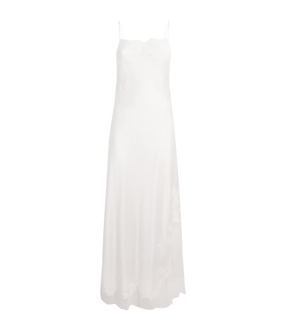 Carine Gilson Womens Silk Lace-Trim Slip Dress Nat/nat