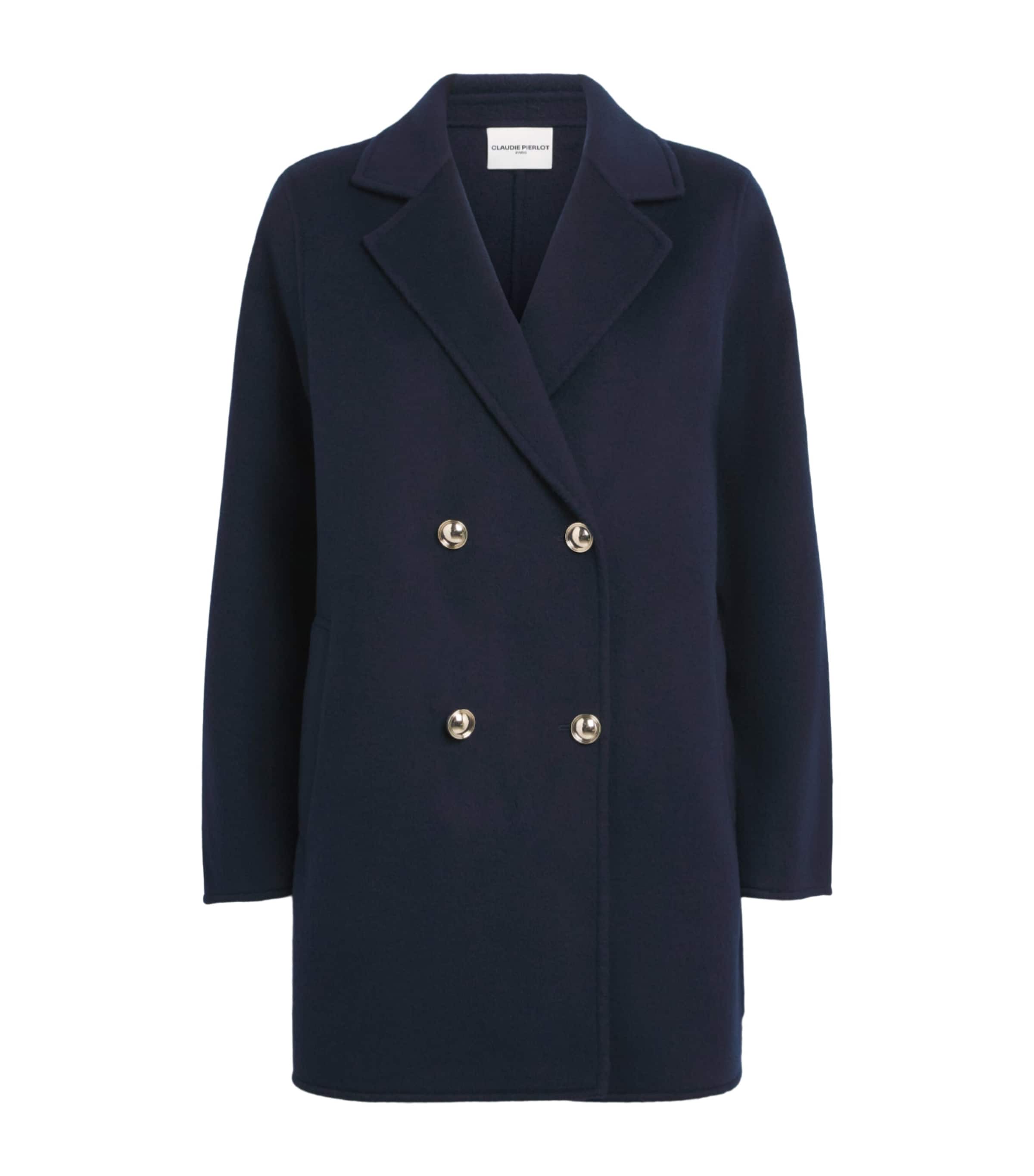 Claudie Pierlot Womens Wool Double-Breasted Coat Navy