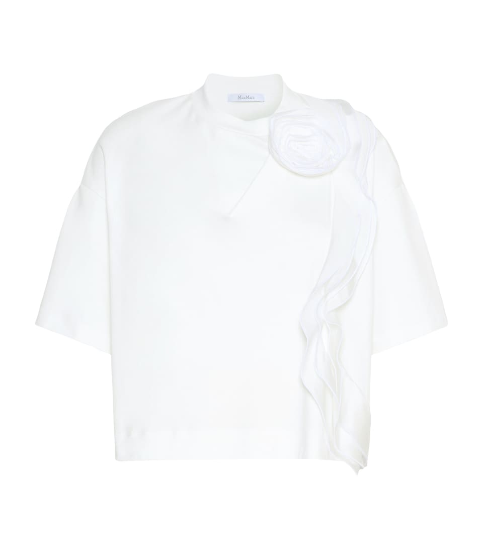 Max Mara Womens Cotton Floral Appliqué T-Shirt White