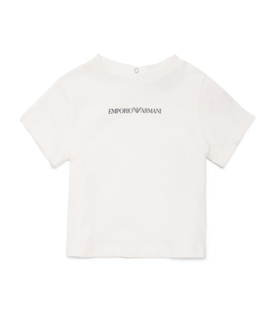 Emporio Armani Kids Cotton Logo T-Shirt (6-36 Months) Off White / Wi