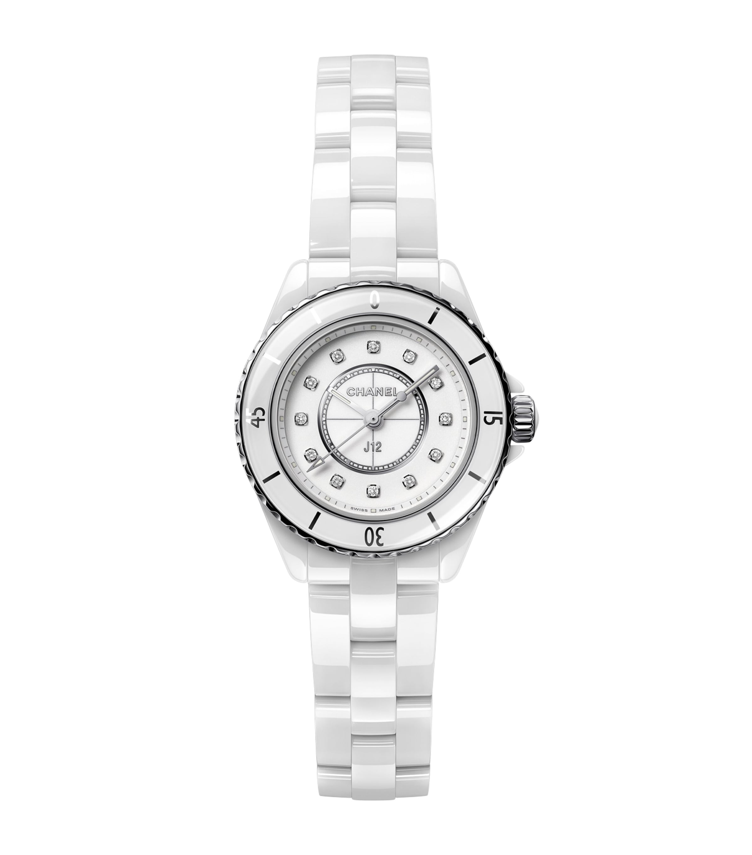 CHANEL Ceramic, Steel and Diamond J12 Watch 28mm White