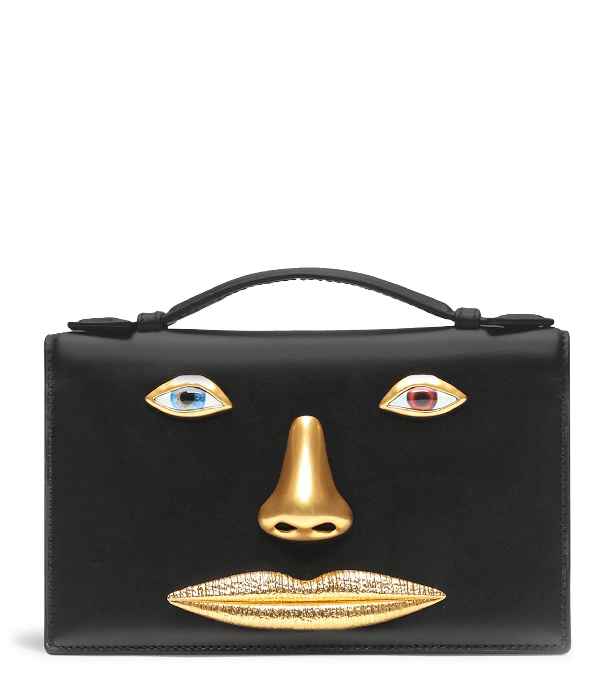 Schiaparelli Leather Face Clutch Bag Black