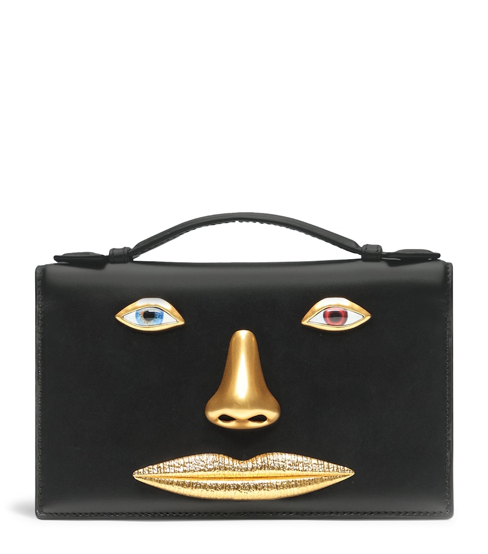 Schiaparelli Leather Face Clutch Bag Black