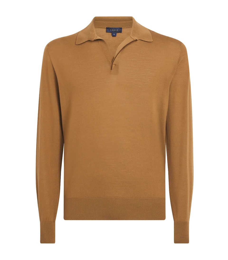 Sease Mens Virgin Wool Polo Shirt Nut Brown