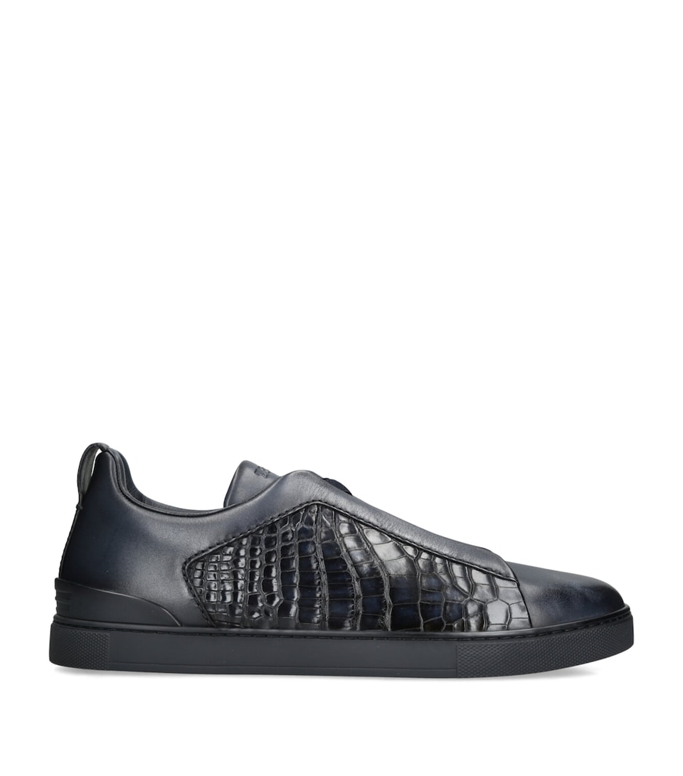 Crocodile-Panel Triple Stitch Sneakers
