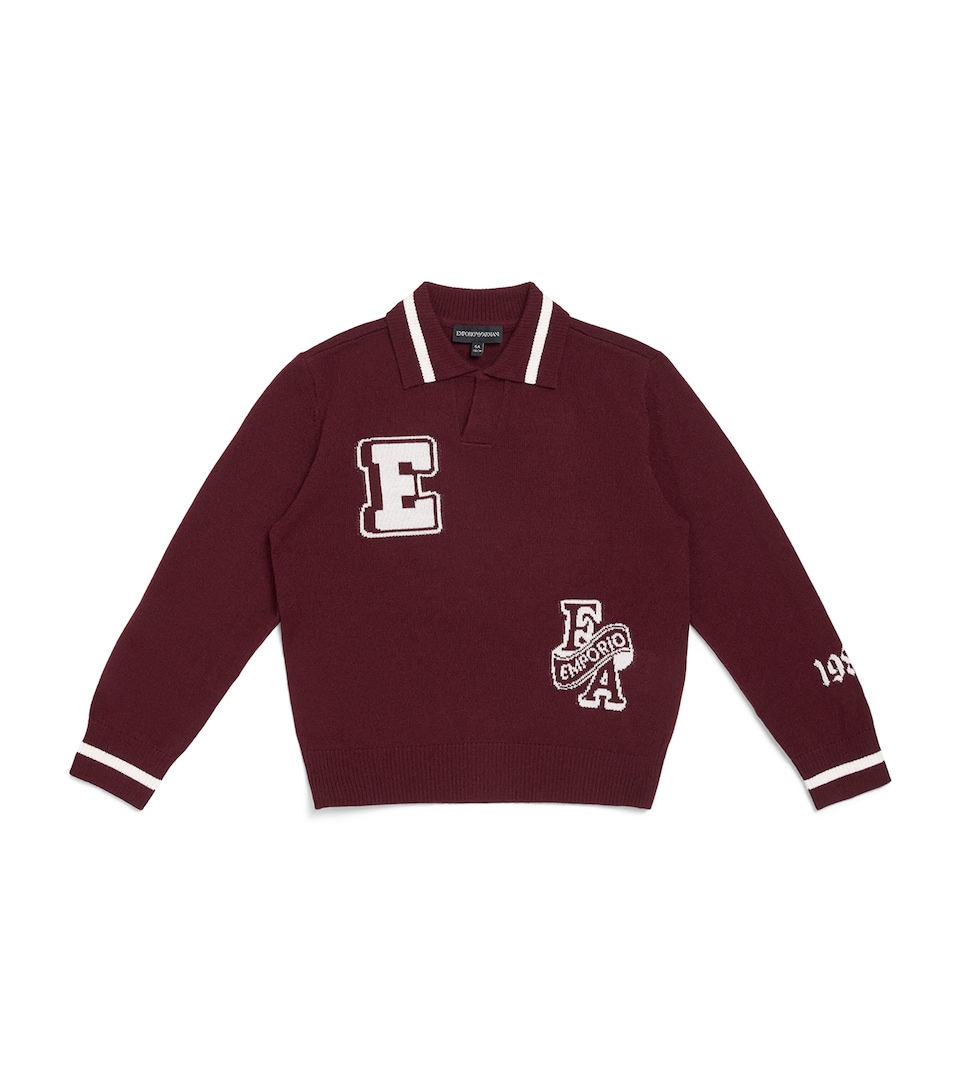 Emporio Armani Kids Jacquard Varsity Sweater (4-16 Years) Maroon Banner